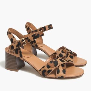 J. Crew | leopard print calf hair cross strap block heel sandal